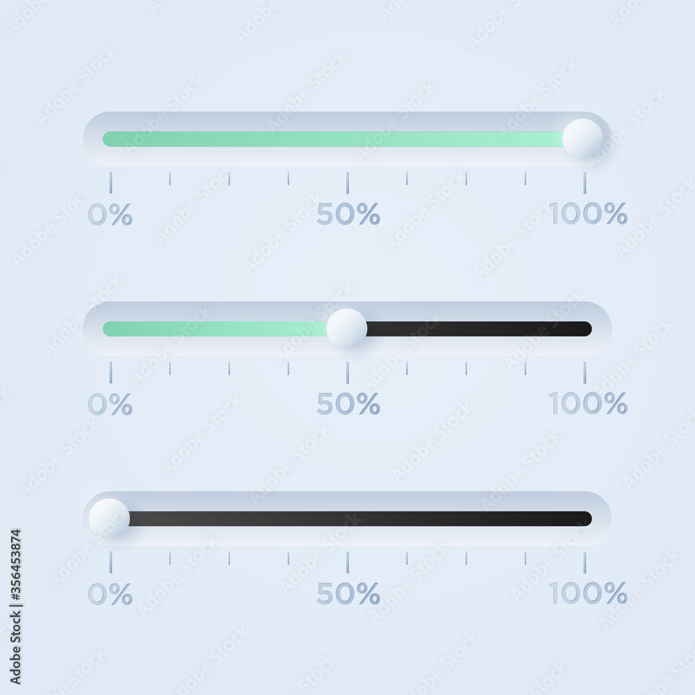 Fototapete soft style sliders for ui interface mockup. trending vector design ux element. neumorphism volume ba