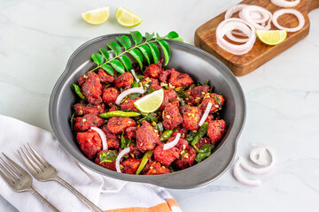 Indian Style Deep Fried Chicken with Curry Leaves, South Indian Chicken 65, Fried Chicken, Spicy Chicken Appetizer