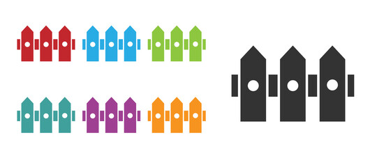Black Garden fence wooden icon isolated on white background. Set icons colorful. Vector Illustration.