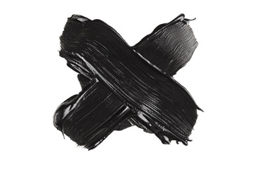 Charcoal facial mask strokes on white, x symbol