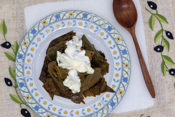 oriental mediterranean arabic dish stuffed wine leafs with vegetable or mix of vegetables and meat