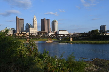 View of the Scioto River and downtown Columbus Ohio.