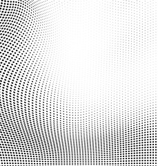 Abstract wave halftone black and white. Monochrome texture for printing on badges, posters, and business cards. Vintage pattern of dots randomly arranged