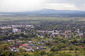 Fototapeta na wymiar Panorama of Kraskino town. Primorsky Krai, Far East, Russia.