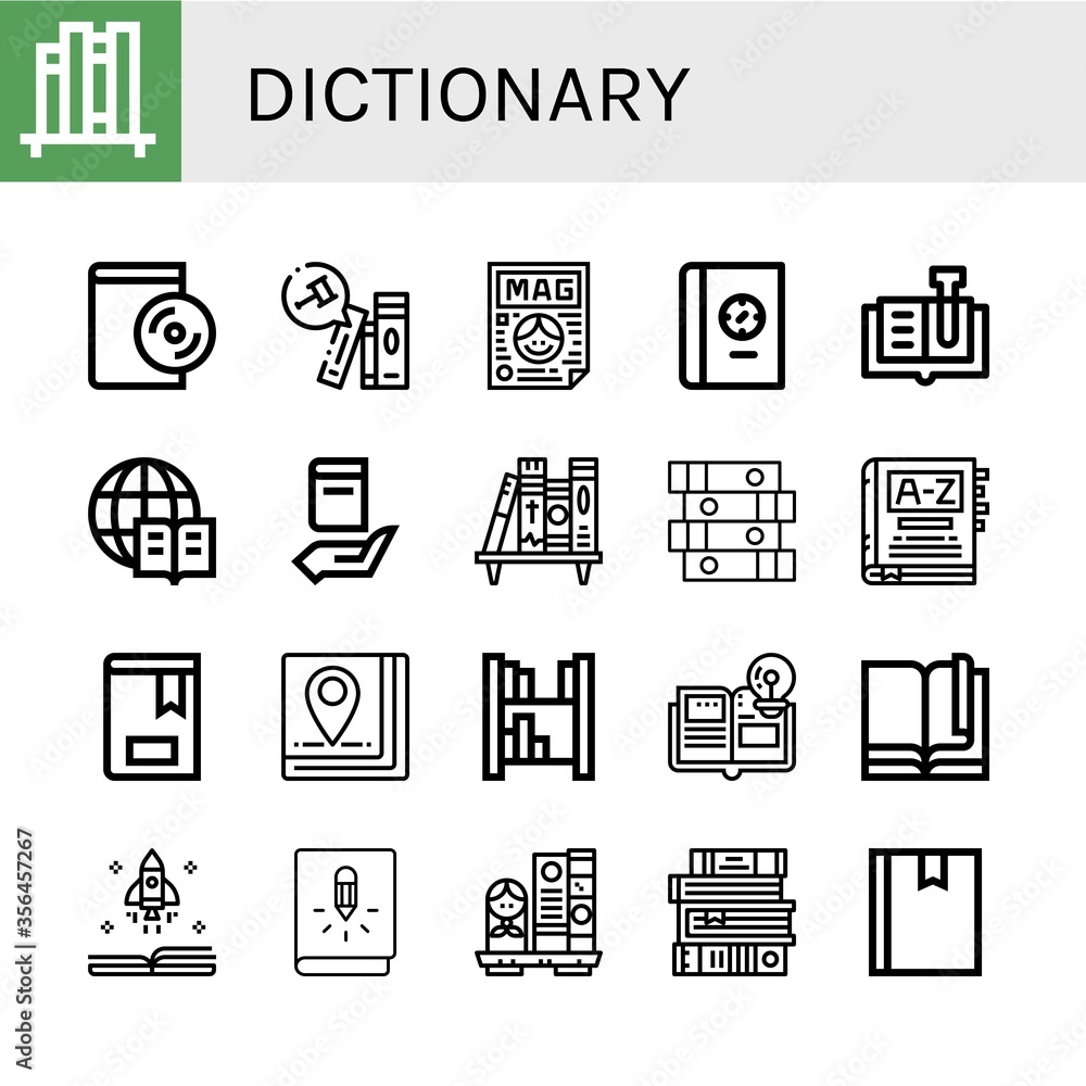 Poster dictionary simple icons set