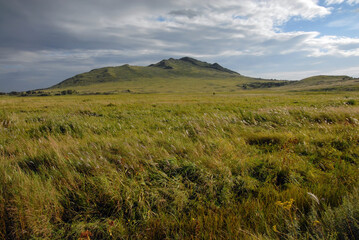 Steppe landscape. Outskirts of Khasan town. Primorsky Krai (Primorye), Far East, Russia.