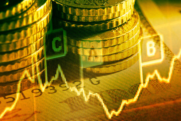 Euro coins and us dollar banknote background. Finance concept.