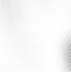 Abstract wave halftone black and white. Monochrome texture for printing on badges, posters, and business cards. Vintage pattern of dots randomly arranged