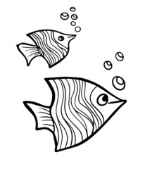 two fish bubbles graphics book coloring outline vector doodle for kids print illustration sketch