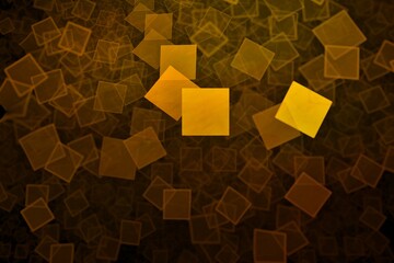 Golden glowing squares, Christmas theme. Abstract background for design. 3D rendering