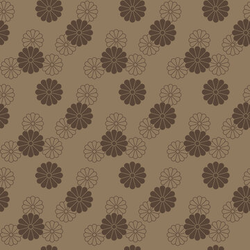 Japanese style retro vintage seamless pattern background brown daisy flower