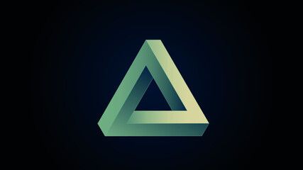 The Penrose triangle on a dark background. Impossible figure