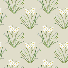 Fototapeta na wymiar Japanese style retro vintage seamless pattern background elegant daffodils flower