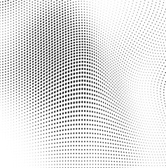 Abstract wave halftone black and white. Monochrome texture for printing on badges, posters, and business cards. Vintage pattern of dots randomly arranged