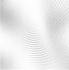 Abstract wave halftone black and white. Monochrome texture for printing on badges, posters, and business cards. Vintage pattern of dots randomly arranged