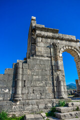Naklejka premium Volubilis - Ancient 3rd Century BC Roman ruins near city of Meknes in Morocco, UNESCO Heritage site.