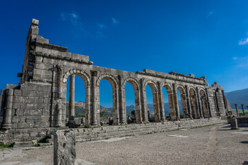 Fototapeta na wymiar Volubilis - Ancient 3rd Century BC Roman ruins near city of Meknes in Morocco, UNESCO Heritage site.