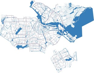 Amsterdam vector map with river and main roads - obrazy, fototapety, plakaty