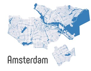Amsterdam vector map with river and main roads