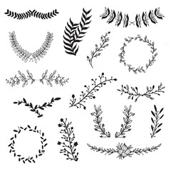 Set of Rustic Vintage Hand drawn florals and laurels. Can be used for wedding invitations, scrapbooking, wrapping.