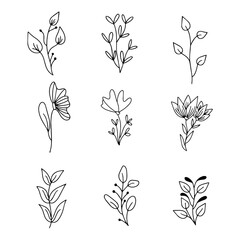 Set of Rustic Vintage Hand drawn florals and laurels. Can be used for wedding invitations, scrapbooking, wrapping.