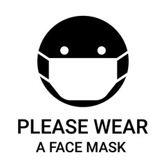 Please wear a face mask, sign. Head people with respirator protective mask on their faces. Personal protection in hazardous locations. Vector graphic illustration