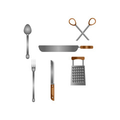 kitchen utensils on a white background