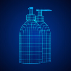 Hand sanitizer alcohol bottle for hygiene. Disinfection concept. Wireframe low poly mesh vector illustration.