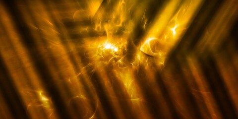 Abstract golden glowing rays and flames, background for design. 3D rendering
