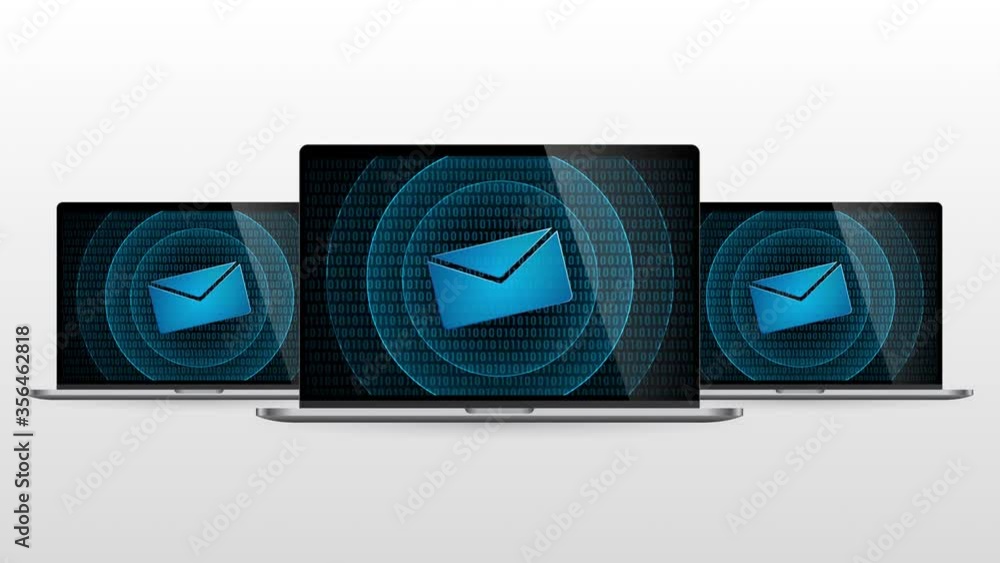 Poster laptop computer portable device with email message. realistic laptop monitor with mail symbol in scr