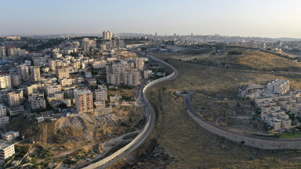 Security Wall divide Israel and Palestine- Aerial view