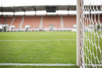 Detail of post of goal at the football stadium