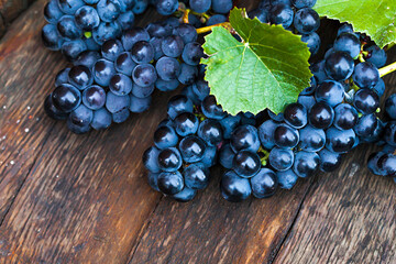 Grape on a wooden barrel. Macro image.