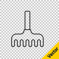 Black line Garden rake icon isolated on transparent background. Tool for horticulture, agriculture, farming. Ground cultivator. Vector Illustration.