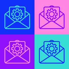 Pop art line Envelope setting icon isolated on color background. Vector Illustration.