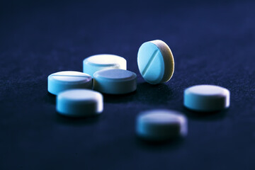 Macro image of tablets. Medicine symbol.