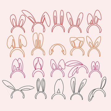 Set of easter bunny ears mask. Rabbit hat. Bunny ear headband. Illustration vector