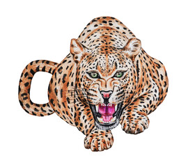 Leopard / Jaguar. Big cat isolated on a white background. Realistic watercolor. Illustrated. Clip art. Template.