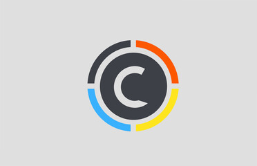yellow orange blue C alphabet letter logo for company with circle design