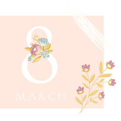 Fototapeta na wymiar International Women's Day greeting card. 8 March sign with the decor
