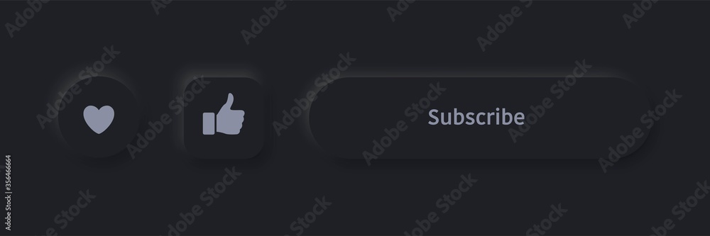Poster editable neomorphic buttons set. black subscribe, like, favorites buttons for websites and social me
