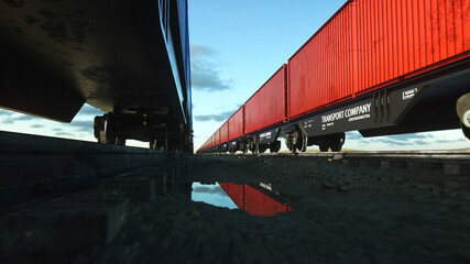 Freight train with cargo containers. Logystic concept. 3d rendering.