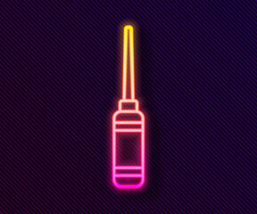 Glowing neon line Awl tool with wooden handle icon isolated on black background. Work equipment tailor industry. Vector Illustration.