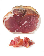 Prosciutto crudo senza osso isolated on white background