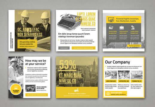 Social Media Post Layouts with Yellow and Gray Elements