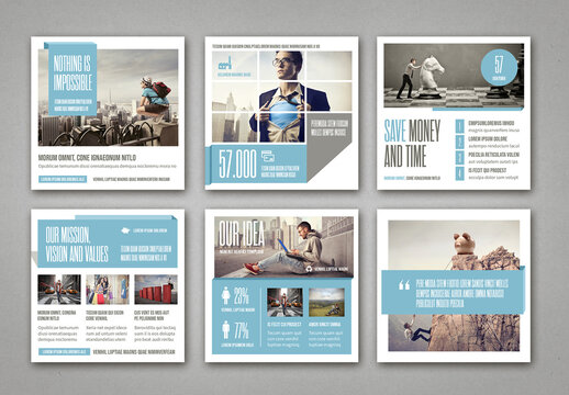 Social Media Post Layouts with Blue and Gray Elements