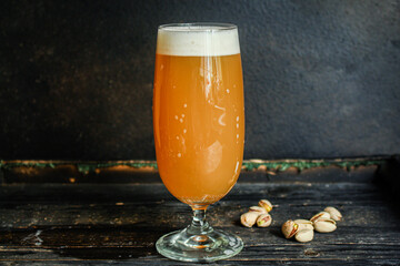 beer in a glass Menu concept serving size. food background top view copy space