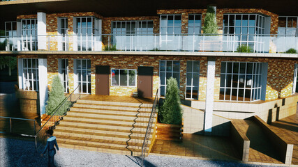 City, town architectural 3d visualization. Aerial view. 3d rendering.