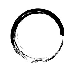 Circle ink brush stroke, black paint round frame, vector illustration.