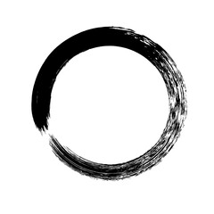 Circle ink brush stroke, black paint round frame, vector illustration.